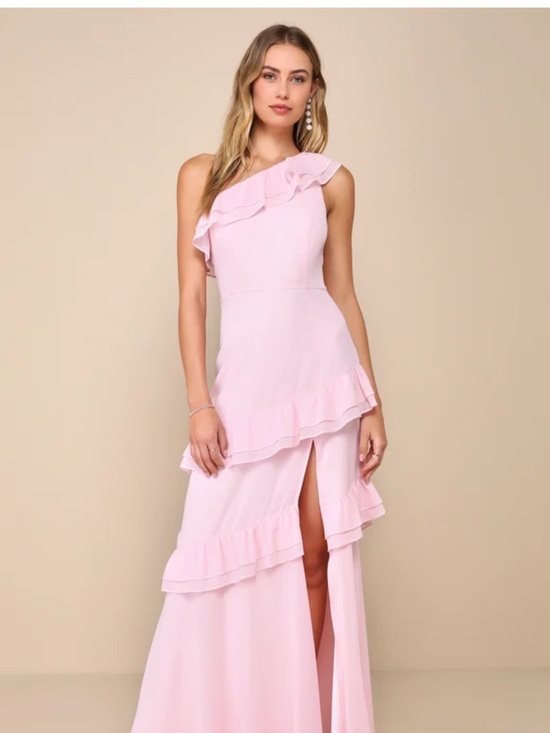 Dresses & Skirts - One-Shoulder Pink Ruffle Evening Gown